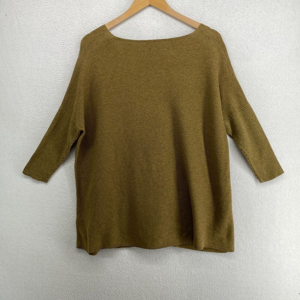 EILEEN FISHER Sweater S Organic Cotton Tunic V-Neck 3/4 Sleeve Oversized Green - Picture 2 of 10